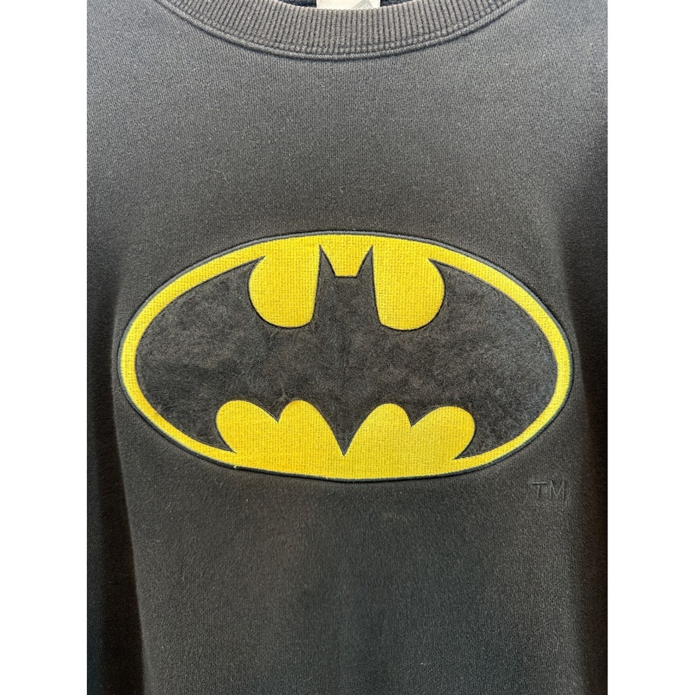 Vintage 1999 Batman Warner Bros Studio Store Sweatshirt Black Fuzzy Logo L Flaws - Picture 2 of 11